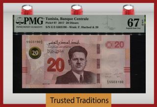 Tt Pk 97 2017 Tunisia Banque Centrale 20 Dinars Pmg 67 Epq Gem Unc