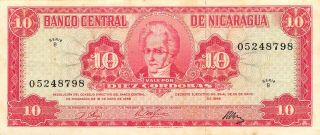 Nicaragua 10 Cordobas 25.  5.  1968 P 117a Series B Circulated Banknote Aart