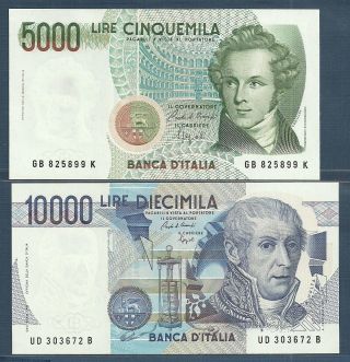 Italy 5000,  10000 Lire Set,  1985 / 1984,  P 111b / 112b,  Unc