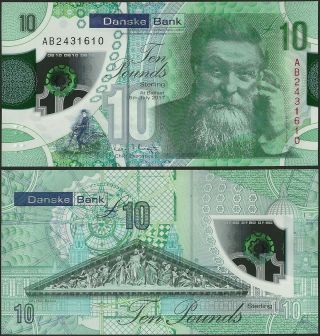 Northern Ireland,  10 Pounds,  Danske Bank,  Unc,  2019,  Polymer,  John Boyd,  B503a @ Ebs