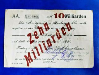 Freiberg Notgeld 10 Billion Milliarden Mark 1923 Emergency Money Germany (14815)