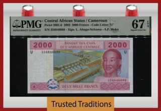 Tt Pk 208ud 2002 Central African States Cameroun 2000 Francs Pmg 67 Epq
