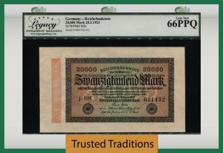 Tt Pk 85b 1923 Germany Reichsbanknote 20000 Mark Lcg 66 Ppq Gem