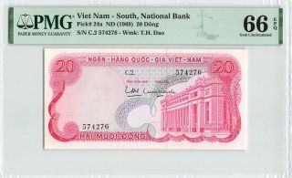 South Vietnam 20 Dong 1969,  National Bank,  P - 24a,  Pmg 66 Epq Gem Unc,  Rare Grade