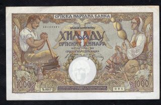 1000 Dinars From Serbia 1942 Vf