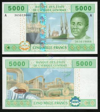 Central African States Gabon 5,  000 5000 Francs 2002 P - 409a Unc Uncirculated