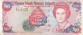 Cayman Islands Monetary Authority 10 Dollars 2010 P - 35 Vf Qn.  Elizabeth Ii