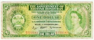 British Honduras 1 Dollar Banknote 1.  11.  1961 Choice Fine Pick 28 - B