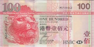 Hong Kong Banknote P209e 100 Dollars Hsbc 1.  1.  2008,  Prefix Ms,  Unc