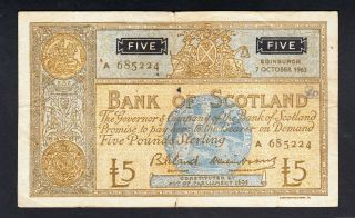 Scotland 5 Pounds 1963 Fine P.  106,  Banknote,  Circulated