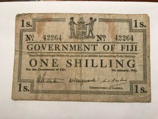 1942 Government Of Fiji One Shilling Note Vg,  17623