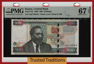 Tt Pk 44c 2004 Kenya Central Bank 500/ - Shillings D.  Moi Pmg 67 Epq Gem