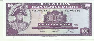 Haiti 100 Gourdes 1991 P 258.  Unc.  8rw 04nov