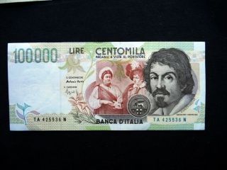 1994 Italy Banknote 100000 Lire Caravaggio 2° Aunc First Date