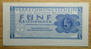 Germany Reich Wehrmacht 5 Reichmark 1944 Transfer Licence Banknote