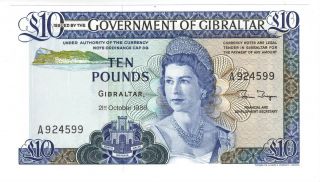 Unc Gibraltar 10 Pounds Queen Elizabeth Ii Banknote (1986) P - 22b Prefix A