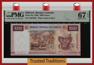 Tt Pk 42a 2005 Djibouti 1000 Francs Crisp Pmg 67 Epq Gem Unc.