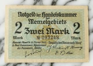 Rare Germany Memel 2 Mark 1922 Notgeld