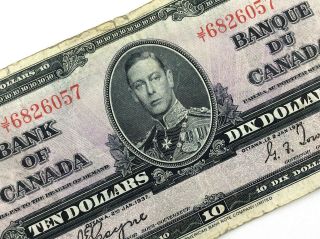 1937 Canada 10 Ten Dollar Prefix Jt Canadian Circulated Banknote L926