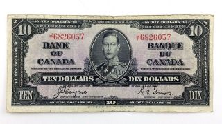 1937 Canada 10 Ten Dollar Prefix JT Canadian Circulated Banknote L926 2