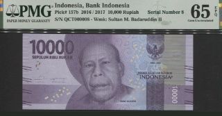 Tt Pk 157b 2016 / 2017 Indonesia Bank 10000 Rupiah Pmg 65 Epq Gem Unc 3 Of 3