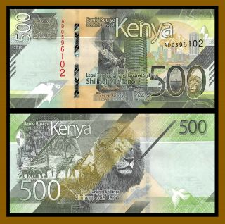 Kenya 500 Shillings,  2019 P - Lion Giraffe Banknote Unc