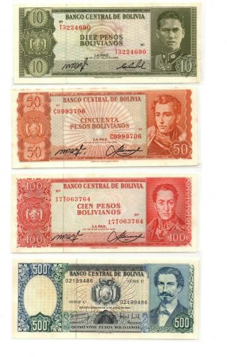 Bolivia 10 50 100 500 1000 5000 10000 50000 100000 Bolivanios 1980s Set Unc