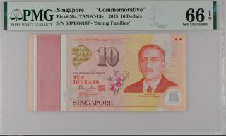 Singapore 10 Dollars Nd 2015 P 58 A Polymer Gem Unc Pmg 66 Epq Label Nr