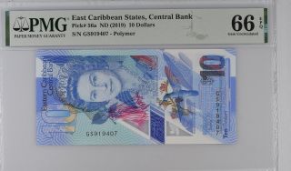 East Caribbean 10 Dollars Nd 2019 P 56 A Gem Unc Pmg 66 Epq Nr