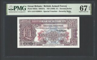 British Armed Forces One Pound Nd (1948) Pm22a Uncirculated Grade 67