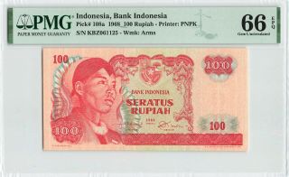 Indonesia 100 Rupiah 1968,  P - 108a General Sudirman Pmg 66 Epq Gem Unc Grade