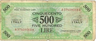 Italy 500 Lire Amc Currency Banknote 1943 A