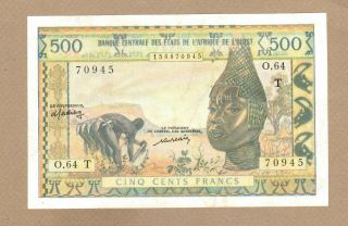 West African States: 500 Francs Banknote,  (vf),  P - 802tm,  1977,
