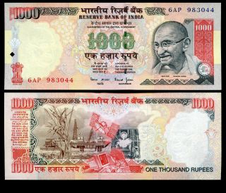 India 1000 1,  000 Rupees Nd 2000 P 94 W/o Letter Au - Unc
