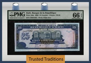 Tt Pk 266c 2006 Haiti Banque De La Republique 25 Gourdes Pmg 66 Epq Gem Unc