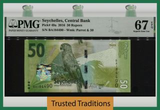 Tt Pk 49a 2016 Seychelles Central Bank 50 Rupees Pmg 67 Epq Gem Unc