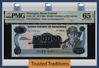 Tt Pk 163 Nd (1990) Nicaragua Banco Central 500000 Cordobas Pmg 65 Epq Gem Unc