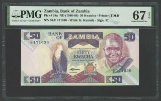 Zambia 50 Kwacha Nd (1986 - 88) P28a Uncirculated Graded 67