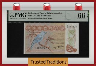 Tt Pk 119 1985 Suriname Dutch Admin 2 1/2 Gulden Pmg 66 Epq Gem Uncirculated