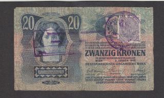 20 Kronen Vg Provisional Banknote From Yugoslavian Kingdom 1919 Pick - 7