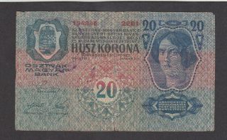 20 KRONEN VG PROVISIONAL BANKNOTE FROM YUGOSLAVIAN KINGDOM 1919 PICK - 7 2