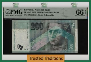 Tt Pk 45 2006 Slovakia National Bank 200 Korun Pmg 66 Epq Gem Uncirculated