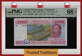 Tt Pk 208ue 2002 Central African States /cameroun 2000 Francs Pmg 66 Epq Gem Unc