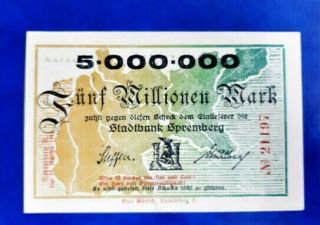 Spremberg Notgeld 5 Millionen Mark 1923 Emergency Money Germany Banknote (14830)