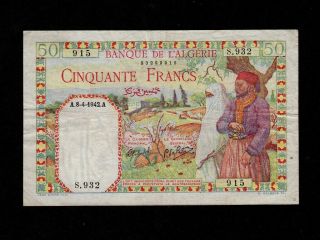 Algeria:p - 84,  50 Francs,  1942 French Rule Vf Nr
