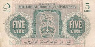 Libya British Military Authority In Tripolitania 5 Lire 1943 P - M3 Af,  Crown