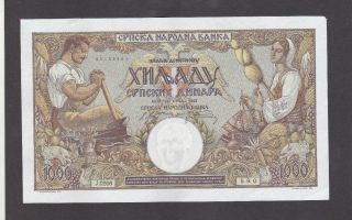 1000 Dinara Very Fine Banknote From German Occupied Serbia 1942 Pick - 32