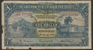 Trinidad & Tobago 1 Dollar P - 5b (1939) " G - Avg "