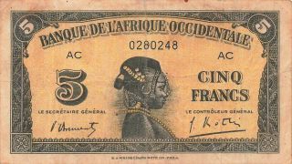French West Africa 5 Francs 1942 P - 28b