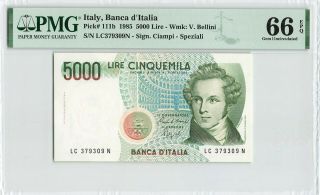 Italy 5000 Lire 1985,  P - 111b,  Pmg 66 Epq Gem Unc,  Underrated Date,  Example